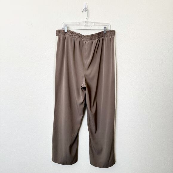 [Primark] Brown White High Rise Side Stripe Wide Leg Pants Elastic Waist Size XL - Picture 2 of 11